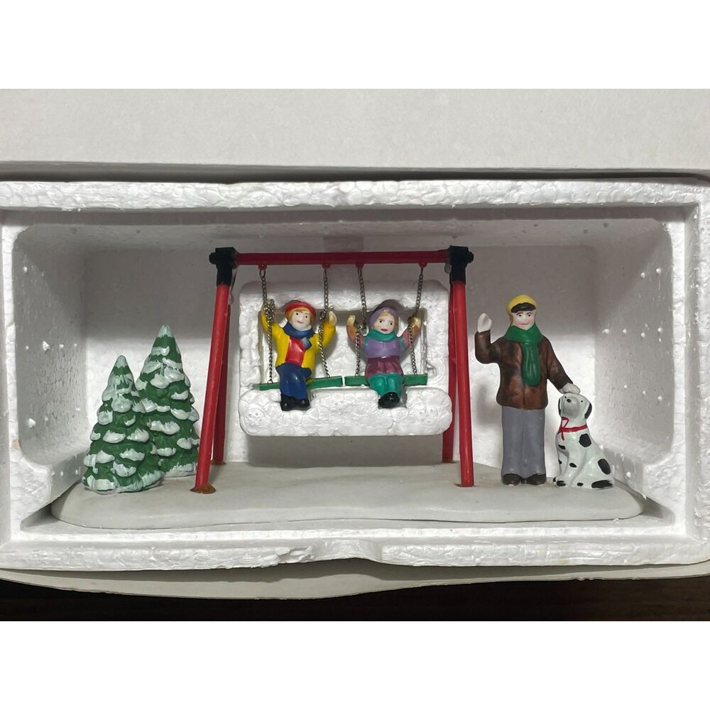 Vintage 1995 Lemax Village Collection Porcelain Park Swing Christmas Figurine